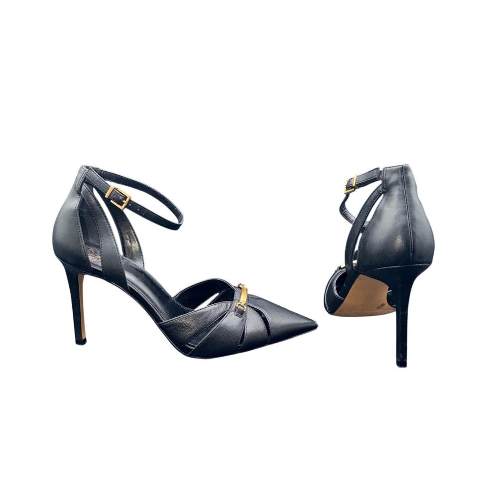 Vince Camuto Black Leather Pointed Toe Ankle Strap Heels Women’s 10M